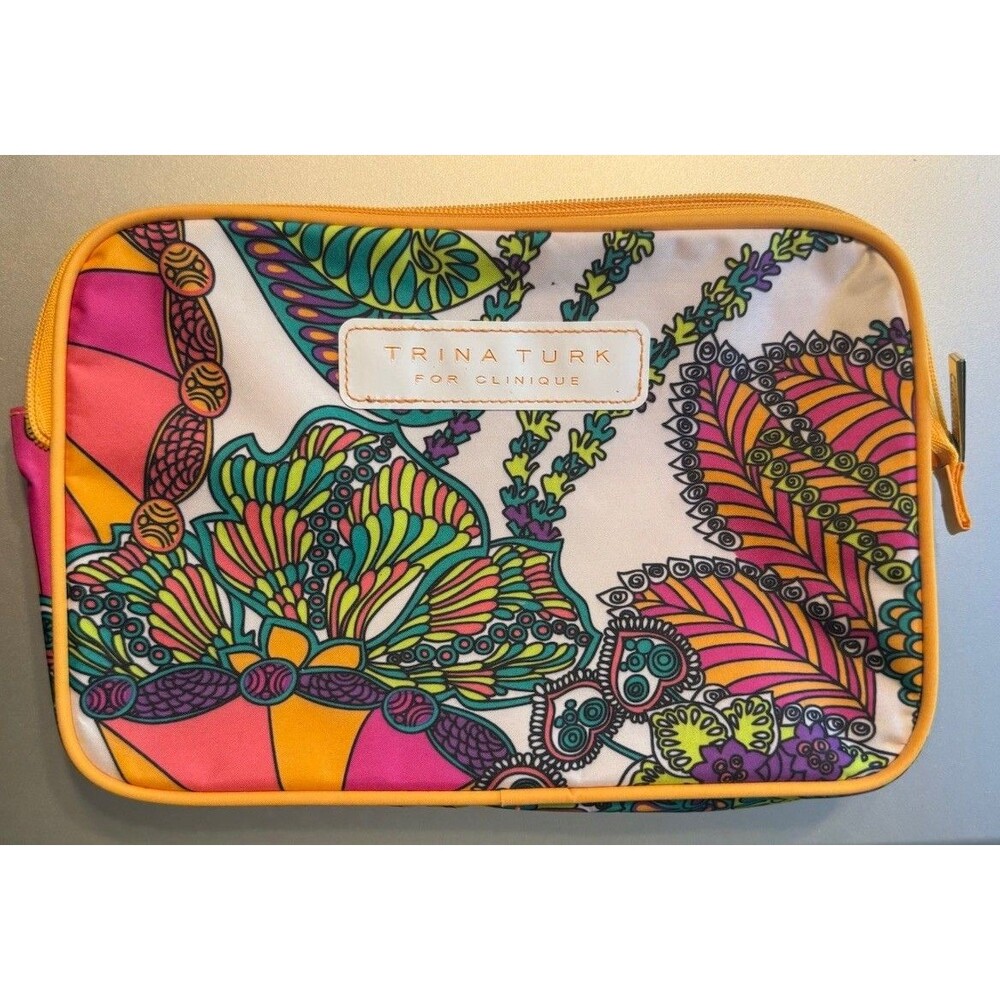 Trina Turk for Clinique Cosmetic Bag Small Orange Floral Makeup Bag Travel